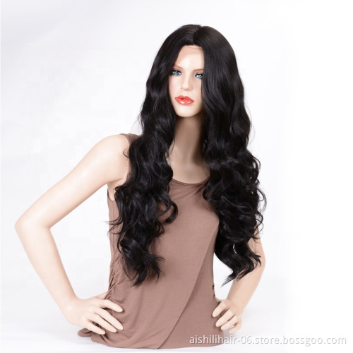 Aishil Top quality black synthetic wig lace frontal hair deep wave and loose curly hot selling women high quality lace front wig